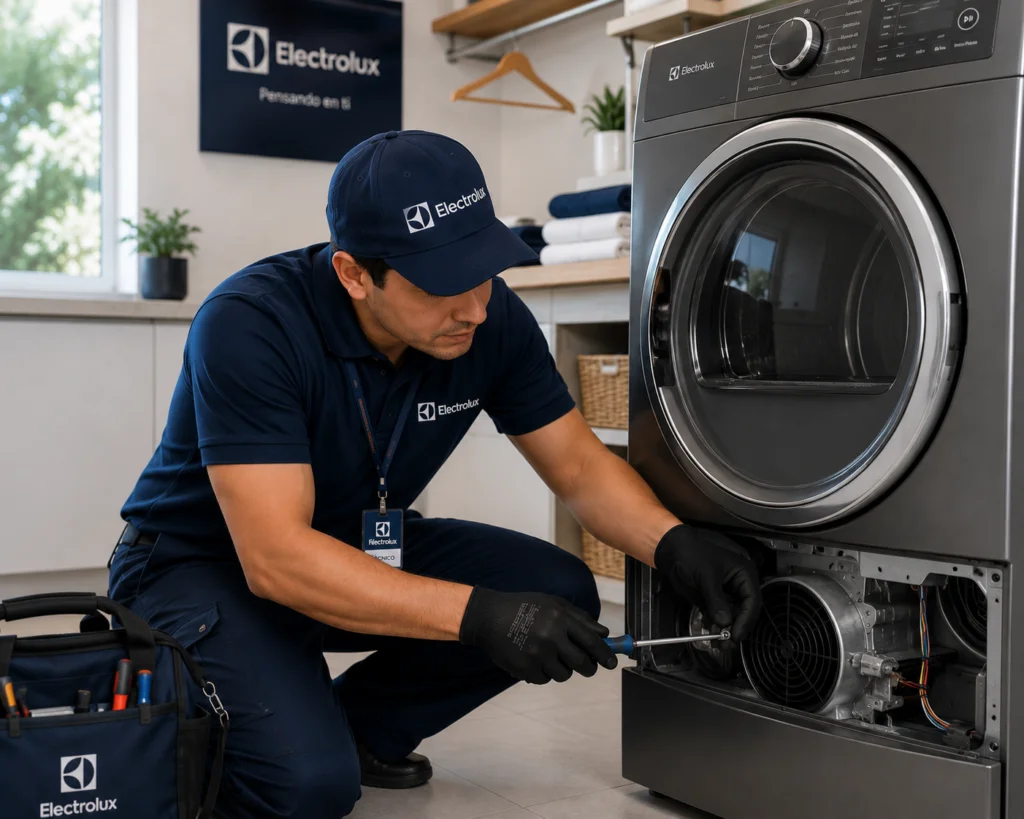 Técnico autorizado Electrolux documentando una reparación en Guayaquil
